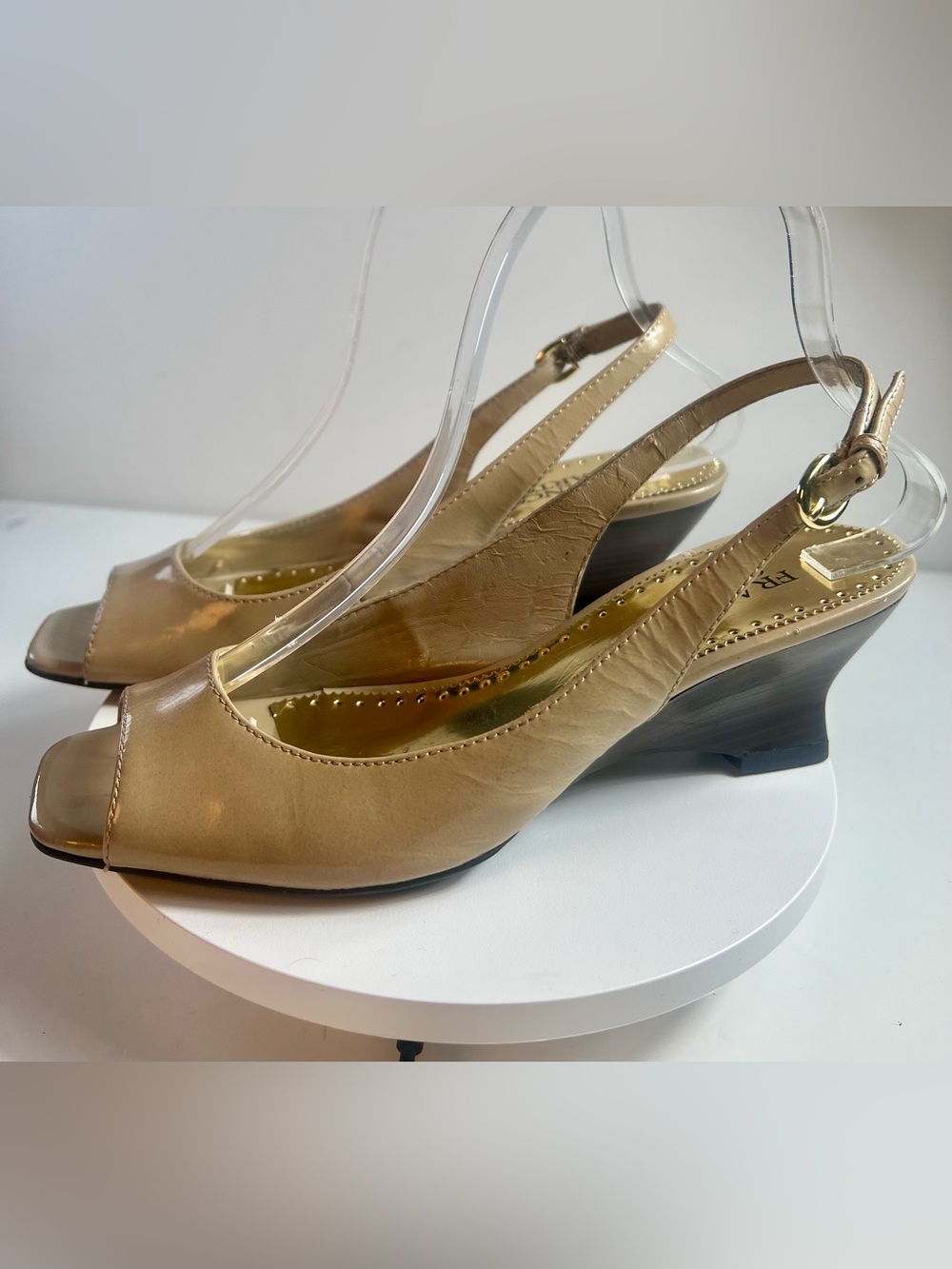 Franco Sarto Nude Patent Peep-Toe Slingback Wedge - Picture 2 of 7